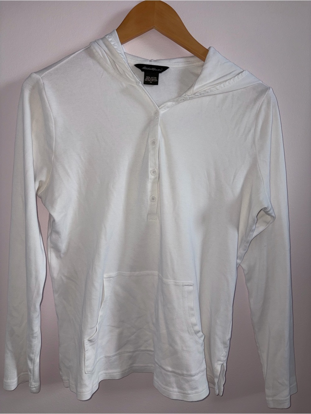 Eddie Bauer White Long-Sleeve Hooded Henley